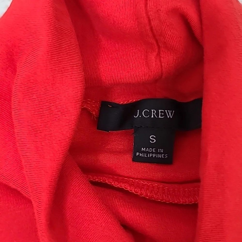 J Crew Long Sleeve Ultra Thin Cotton Relaxed Straight Tissue Turtleneck Top Red